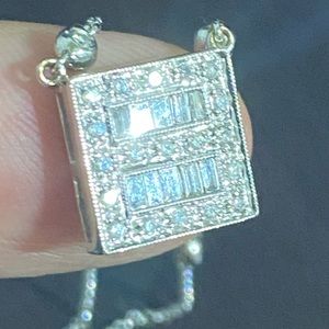 18k solid white gold diamonds station necklace